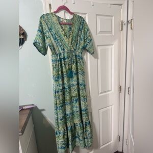 Bohemian Green and Blue Maxi Dress